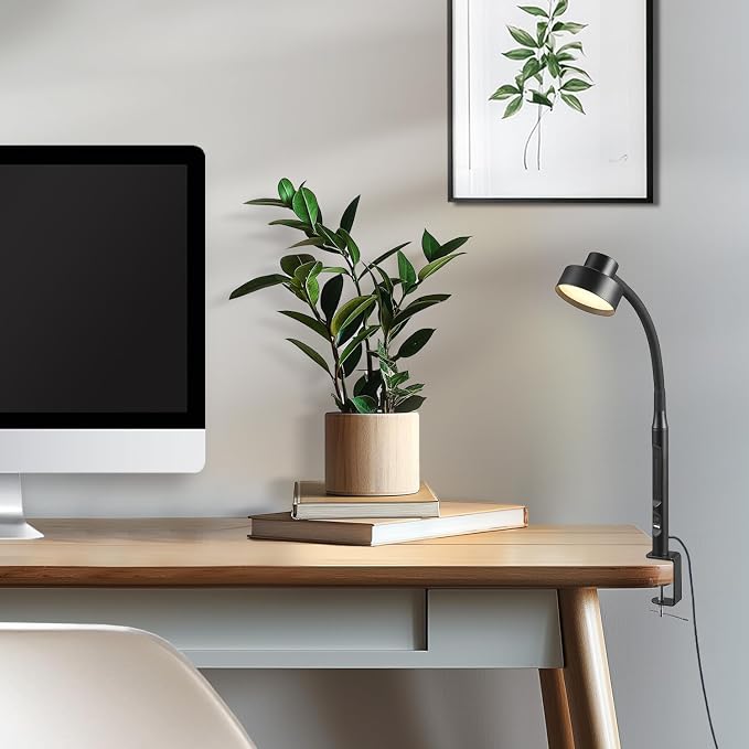 Globe Electric 62000036 15" LED Integrated Clamp Desk Lamp, Matte Black, Adjustable Silicone Gooseneck, Dimmable, 2.1 USB + USB-C Ports, 4.5 Watts, 3 Color Temperatures, 250 Lumens