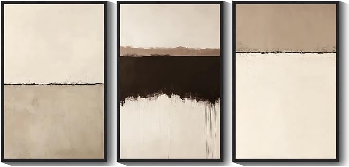 KUVIOKE Abstract Framed Wall Art Minimalist Beige Gray Pastel Watercolor Wall Decor Modern Illustration Neutral Art Painting Home Decor 24x36in (Black Framed)