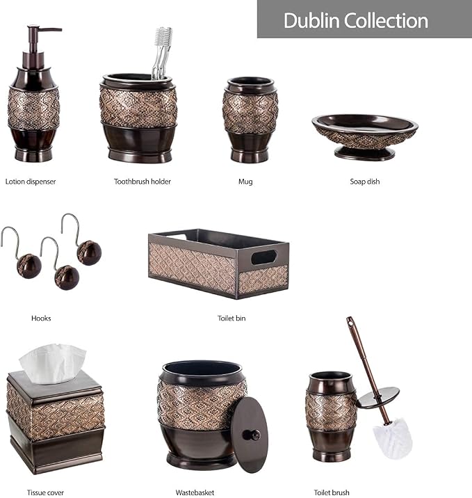 Creative Scents Dublin Brown Shower Curtain Hooks Decorative - Set of 12 Shower Hooks for Shower Curtain - Durable Shower Rings for Bathroom Curtain