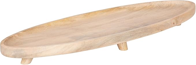 Kate and Laurel Tomaz Modern Decorative Mango Wood Oval Footed Tray, 23 x 7, Light Natural, Transitional Food-Safe Wooden Coffee Table Tray with Elevated Design and Unique Oval Shape