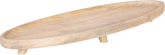 Kate and Laurel Tomaz Modern Decorative Mango Wood Oval Footed Tray, 23 x 7, Light Natural, Transitional Food-Safe Wooden Coffee Table Tray with Elevated Design and Unique Oval Shape