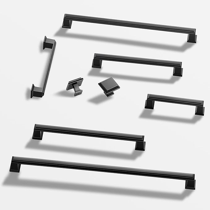 Lardmon 10 Pack 6.3 Inch(160mm) Hole Center Matte Black Modern Cabinet Pulls Kitchen Cabinet Handles Kitchen Cabinet Hardware Timeless Drawer Pulls for Dresser Cupboard Wardrobe, M-Black(6.3x10)