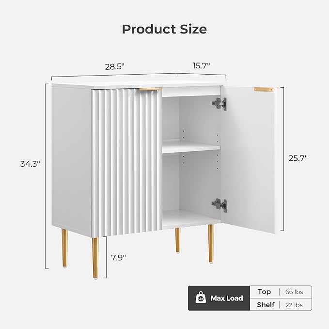 SICOTAS Sideboard Cabinet - 87'' Modern Accent Credenza Storage Cabinet Kitchen Fluted Sideboard with 6 Doors & Adjustable Shelves, Console Coffee Bar Table for Entryway Living Room Hallway, White