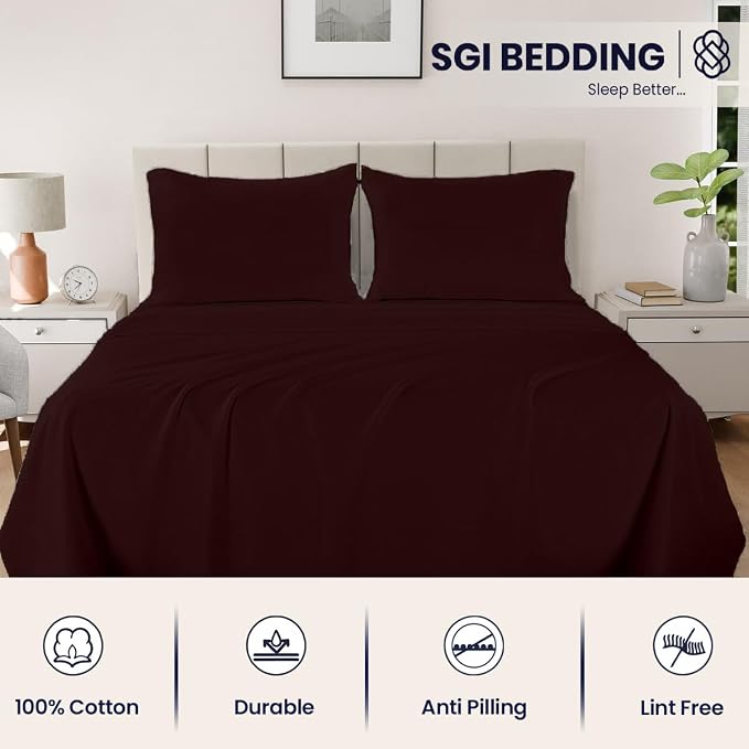 SGI bedding 100% Egyptian Cotton Sheets RV King Size – 600 Thread Count Sheets Set, Soft, Cooling, 15" Deep Pocket, Luxury Hotel Bedding, Breathable, Durable - Chocolate