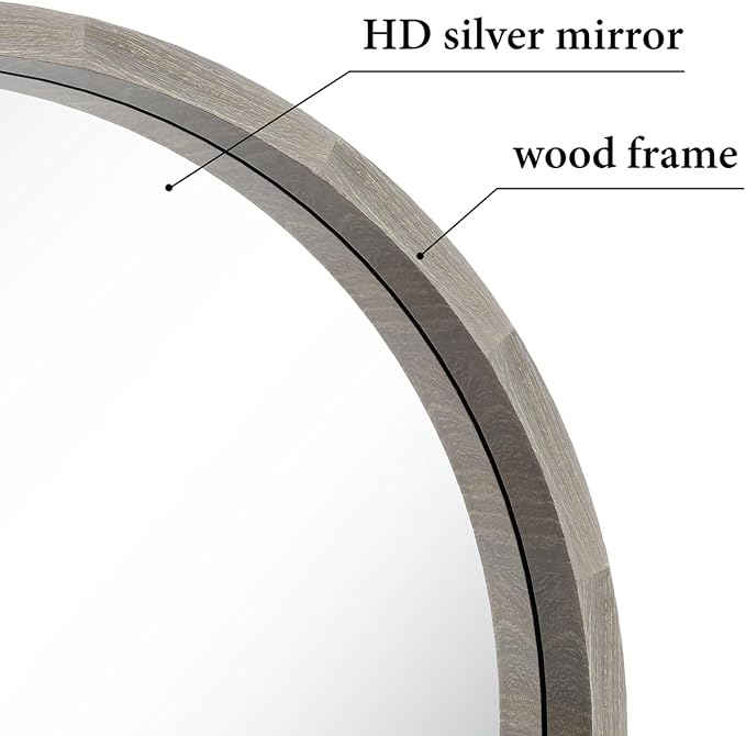 LYYYXGYP Round Wood Gray Mirror 24 X 24 Inch Modern Wall Mounted Mirror Wooden Frame Grey Circle Mirror for Bathroom