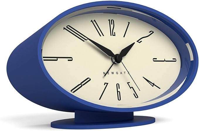 NEWGATE® Ronnie Alarm Clock | Oval Retro Design | Blue Soft Rubberised Finish | Ideal for Bedside, Desk or Shelf | Modern, Retro mid-Century Bedroom & Office Accessory