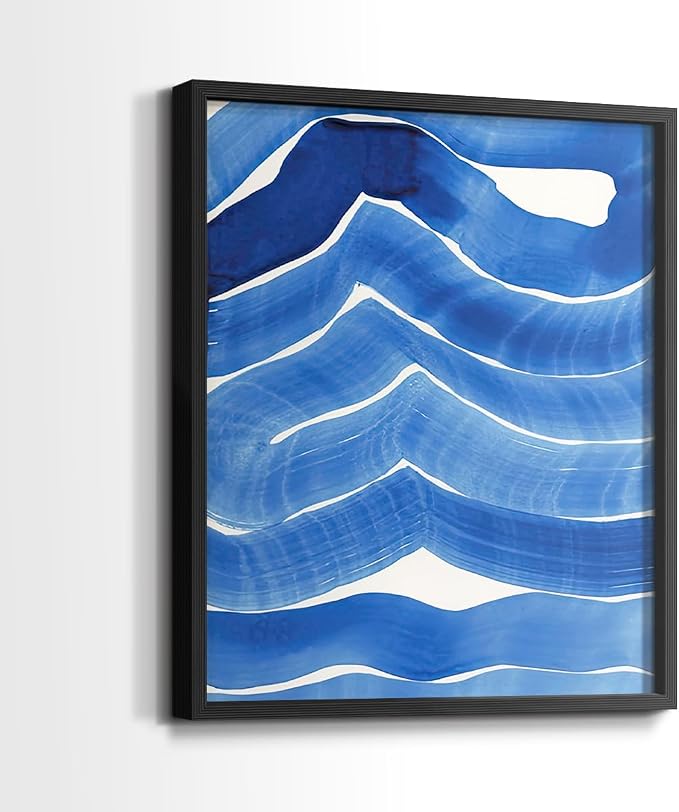 Renditions Gallery Set of 2 Peel & Stick Framed Prints, Watercolor Abstract Wall Art, Bold Brushstrokes in Shades of Blue Wall Decor, Re-Stickable - Ready to Hang - 22"x28" - Black Frame LT588