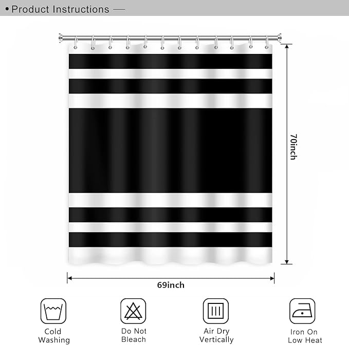 Abstract Stripes Bathroom Shower Curtain Black and White Geometric Pattern Waterproof Fabric Shower Curtains with Hooks Modern Minimalist Artistic Aesthetic Home Decorative, 69x70 Inch