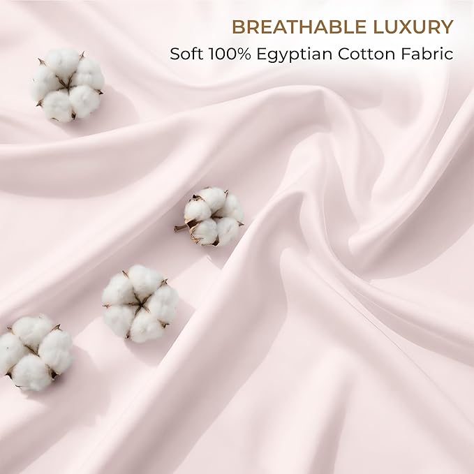 SGI bedding 100% Egyptian Cotton Sheets Twin XL Size – 600 Thread Count Sheets Set, Soft, Cooling, 15" Deep Pocket, Luxury Hotel Bedding, Breathable, Durable - Blush