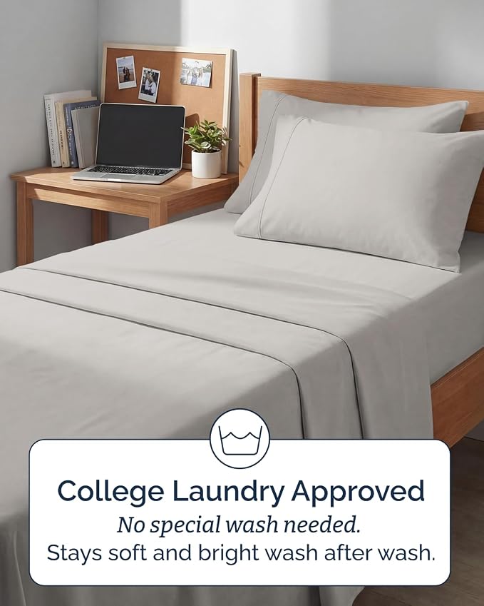 Extra Deep Twin XL Sheet Set - 4 Piece College Dorm Bed Sheets Set w/Extra Deep Pockets - Ultra-Soft, Comfy & Breathable Bedding for Women, Men, Kids & Teens - Wrinkle & Fade Resistant - French Grey