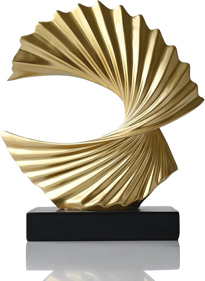 Modern Gold Ocean Wave Sculpture – Abstract Resin Statues for Home Decor, Elegant Coffee Table Decor for Living Room, Unique Home Décor Accents & Art Deco Decor for Office, Shelf, or Entryway