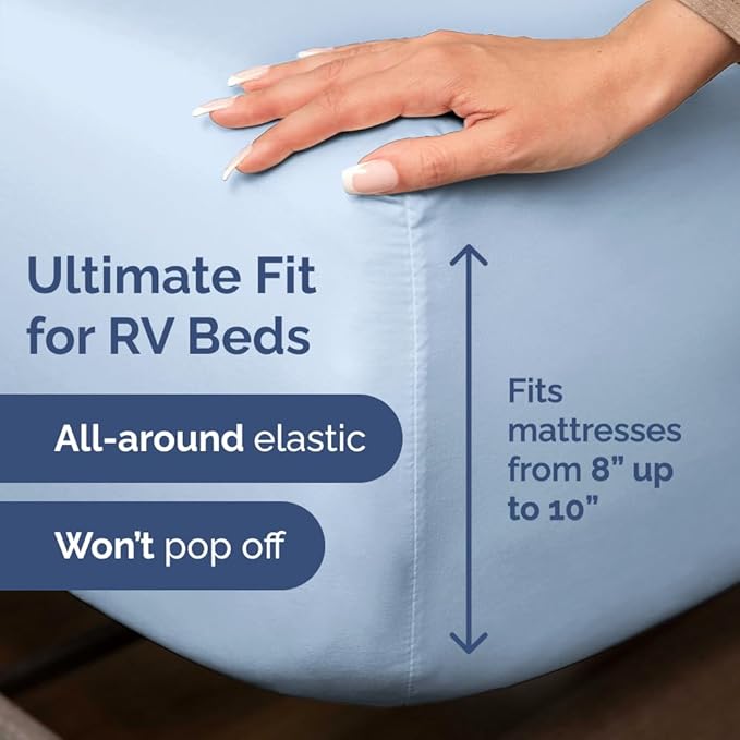Short Queen Size 4 Piece Sheet Set - RV Short Queen, Ultra-Soft, Breathable & Cooling Bed Sheets Set with Deep Pockets - Hotel Luxury Bedding for Women & Men - Wrinkle Free & Fade Resistant - Sky Blue