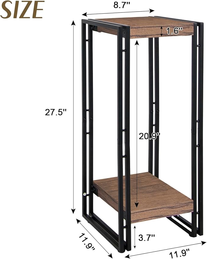 27.5 inch Tall Plant Stand Table, 2 Tier Plant Shelves Indoor Flower Pots Stand Holder Modern Corner Plant Stand Rack Shelves Square Plant Tables for Office Living Room, Balcony, Brown