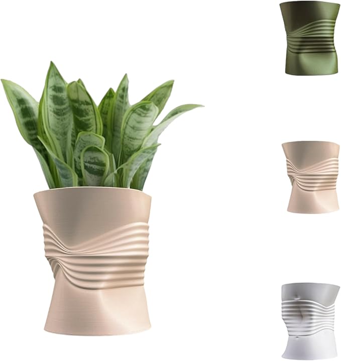 happimess USA2001D Brent MidCentury Modern Indoor Crushed Can Sustainability 3D Printed Planter with Drainage, Olive