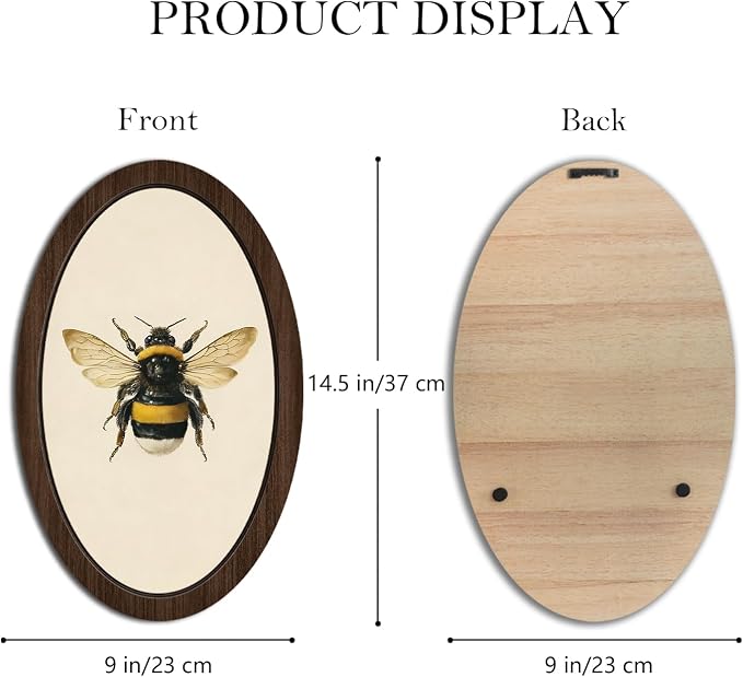 UYIKG Vintage Bee Oval Wall Art Decor,Rustic Farmhouse Cottagecore Bee Oval Wall Art,Farmhouse Country Wooden Framed Decor for Home Bedroom Living Room Reading Room 9x14.6 in