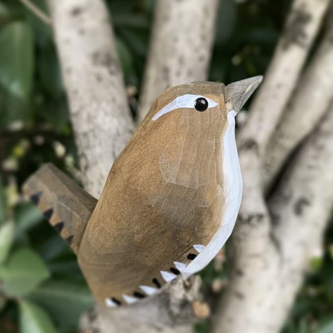 Bird Figurines Hand Carved Painted Wooden Statues for Home Decor, Gift for Bird Lovers,Housewarming, Birthday, Christmas, Anniversaries (NO.14-Winter Wren)