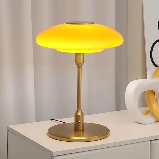Table Lamp, Metal and Glass Modern Bedside Lamp, Decorative Table Light, Table Lamp for Living Room Bedroom Study Room, 12.6 * 16.5 Inch, Gold & Orange