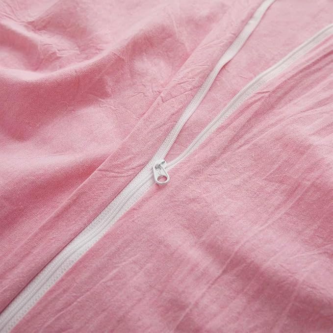LOVQUE Pink Cotton Duvet Cover King Size, Linen Like Natural Bedding Set with Zipper Closure (No Comforter), 104x90 Inches