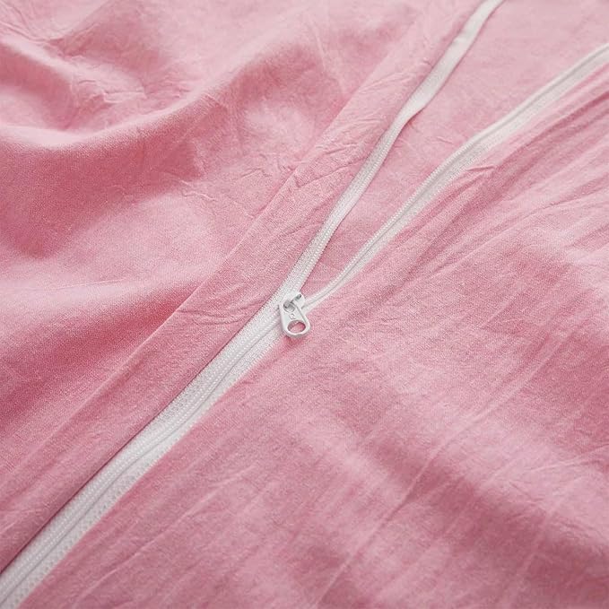 LOVQUE Pink Cotton Duvet Cover Queen Size, Linen Like Natural Bedding Set with Zipper Closure (No Comforter), 90x90 Inches