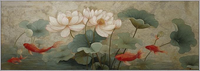 Lotus Flower Runner Rug 2x7, Koi Fish Design, Asian Art Area Rug Washable Hallway Rugs Non-Slip Floor Carpet Runner for Bedroom, Narrow Hallway, Kitchen Aisle
