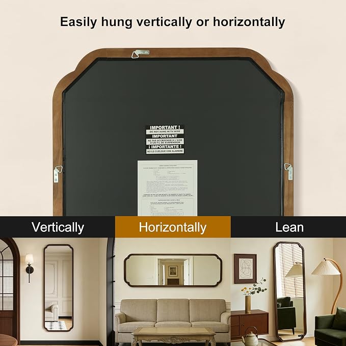 HOMECOOKIN Full Length Mirror Wall Mounted, Rustic Wooden Frame Floor Mirror, Rounded Corner Large Full Body Mirror for Bedroom,Dressing Room， Leaning or Hanging Against Wall (Walnut, 71" L x 24" W)
