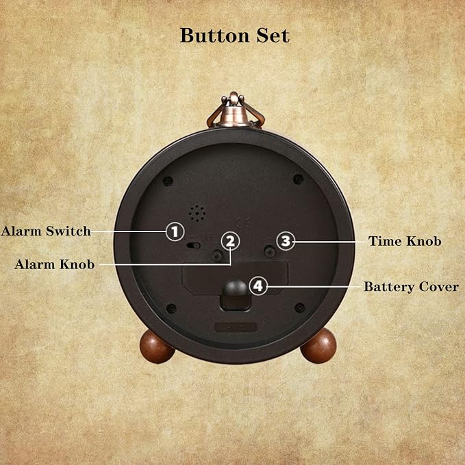 Justup Golden Table Clock, Retro Vintage Non-Ticking Table Desk Alarm Clock Battery Operated Silent Quartz Movement HD Glass for Bedroom Living Room Indoor Decoration Kids (Roman)