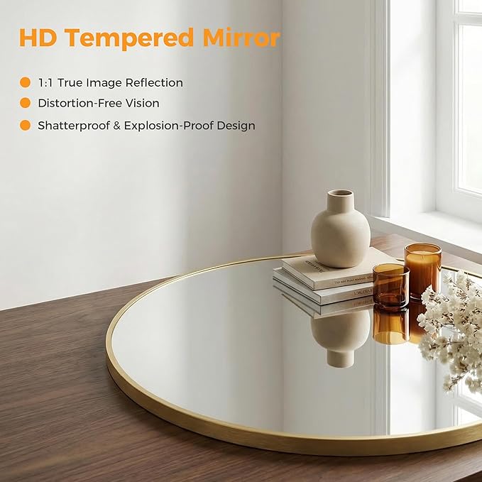 30 Inch Black Round Bathroom Wall Mirror, Round Mirrors for Wall Decor, Circle Mirror for with HD Shatter-Proof Glass for Entryway, Living Room, Bedroom, Dressing Room, Home Decor