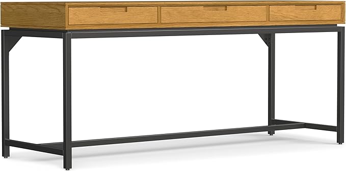 SIMPLIHOME Banting Desk - 72 Inch Wide Solid Oak Veneer and Metal Writing Desk in Oak, Modern Industrial Home Office Computer Table for Study with 2 Drawers and Flip-Down Keyboard Tray