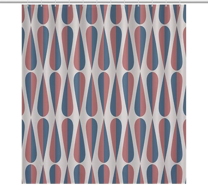 Mid Century Modern Shower Curtain,Retro Geometric Drop Shapes Art Style Shower Curtains Set for Bathroom Fabric Decorative Bath Curtain Washable Curtain Hooks, 72x72 in