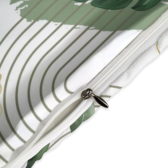 Boho Leaf Bedding Set,Mid Century Palm Tropical Leaf Abstract Geometric Modern Minimalism Green Comforter Set with Pillowcase for Bedroom Bed Decor,Full 79"x90"
