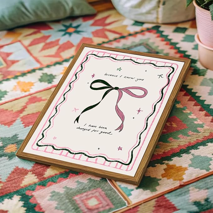 Framed Pink Bow Wall Art, Coquette Preppy Canvas Wall Decor Pictures, Trendy Inspirational Quote Paintings Prints Girly Home Decor Aesthetic for Girls Room Bedroom Dorm 12x16 inch