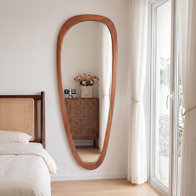 22‘’x60'' Asymmetrical Rustic Wall Mirror for Bathroom Black Wood Frame, Irregular Classic Mirror Farmhouse Vanity Mirror,Mid Century Modern Mirror Decor Living Room, Bedroom, Entryway