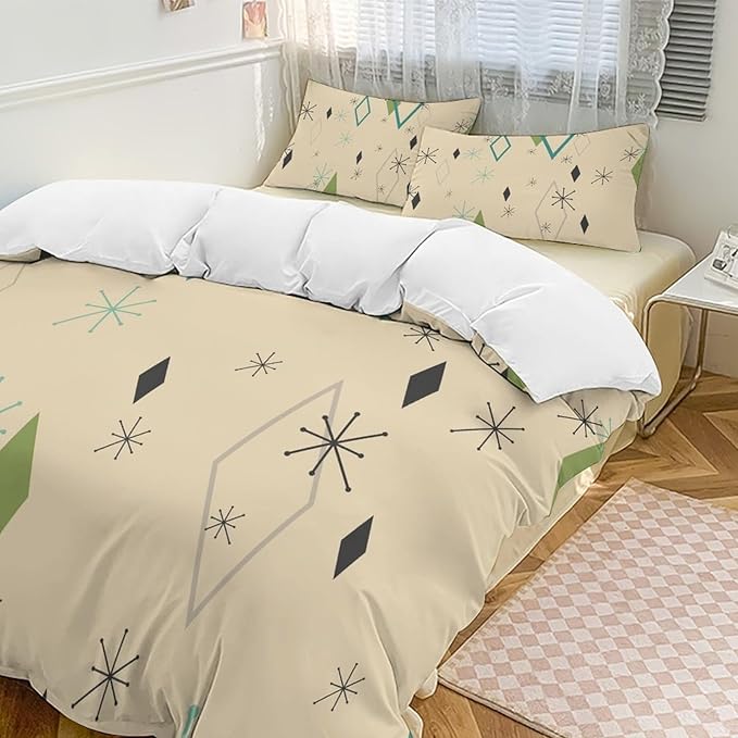 Modern Mid Century Duvet Cover, Vintage Geometry Bedding Sets Soft Comforter Cover，Aesthetic Abstract Art Bedding 3 Piece (1 Duvet Cover 90"x90" + 2 Pillow Sham 20"x30")