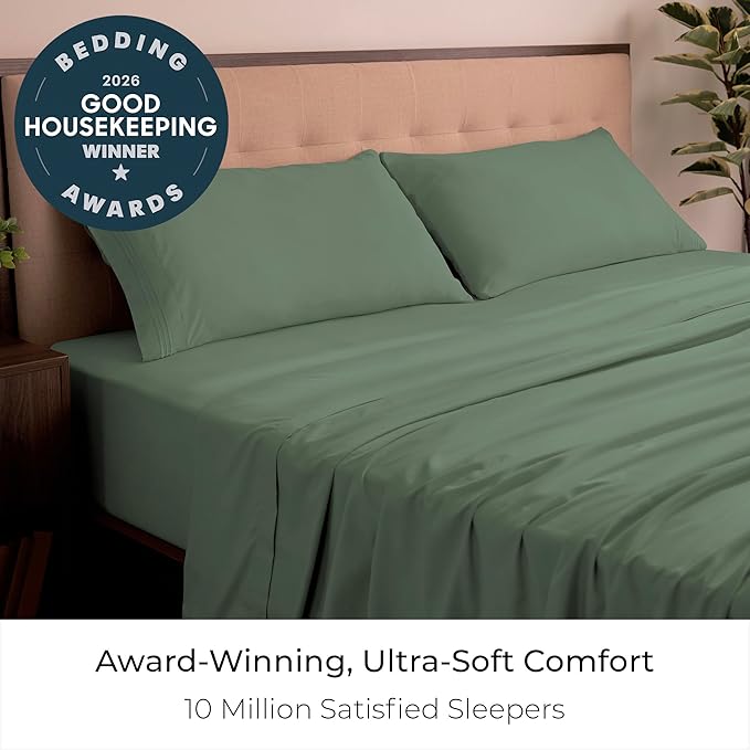 Mellanni California King Sheets Set - 4 PC Iconic Collection Bedding - Hotel Luxury, Extra Soft, Cooling Bed Sheets - Wrinkle, Fade, Stain Resistant (Cal King, Sage)