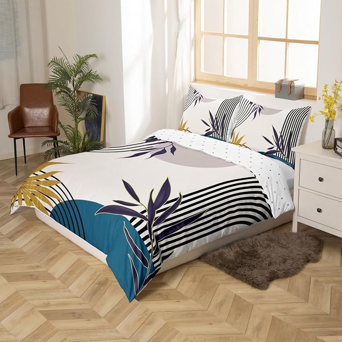 Erosebridal Mid Century Boho Comforter Cover Full for Kids Boys Girls,Minimalist Aesthetic Duvet Cover,Abstract Modern Sun Bedding Set,Navy Blue Grey Bed Set 3 Pcs Bedroom Decor