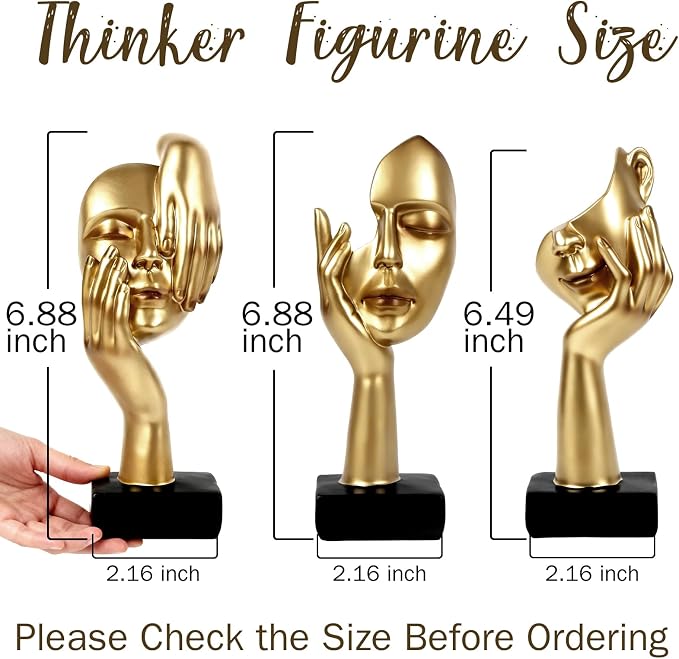 3 Pcs Thinker Statue,Modern Home Resin Sculptures,Collectible Figurines for Home Office Bookshelf Desktop Decor(Golden)