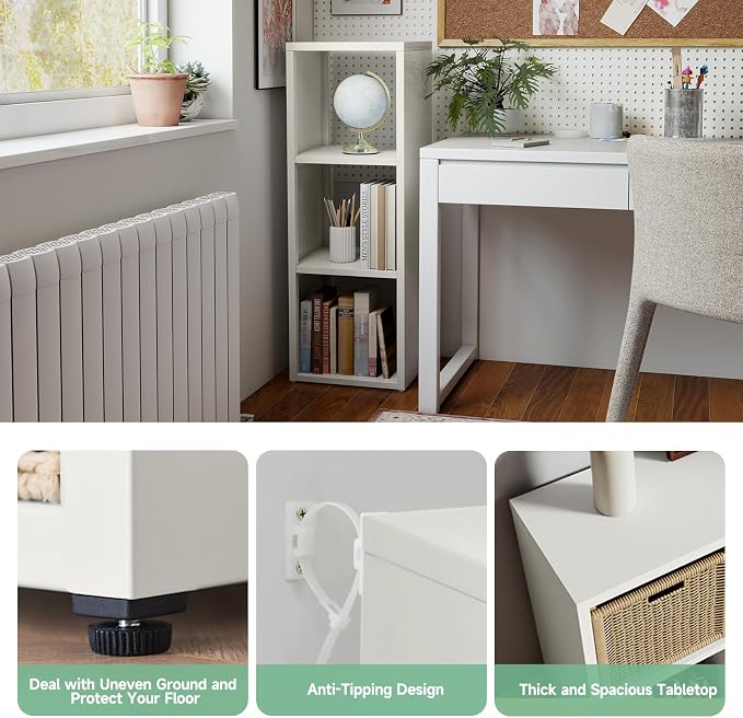 IRONMIX Metal 3 Cube Storage Organizer, Short White Bookshelf with Storage Cabinet, Narrow Nightstand, Modern Cube Storage Shelf Slim Bedside Table for Small Places, Living Room, 15 min Assembly