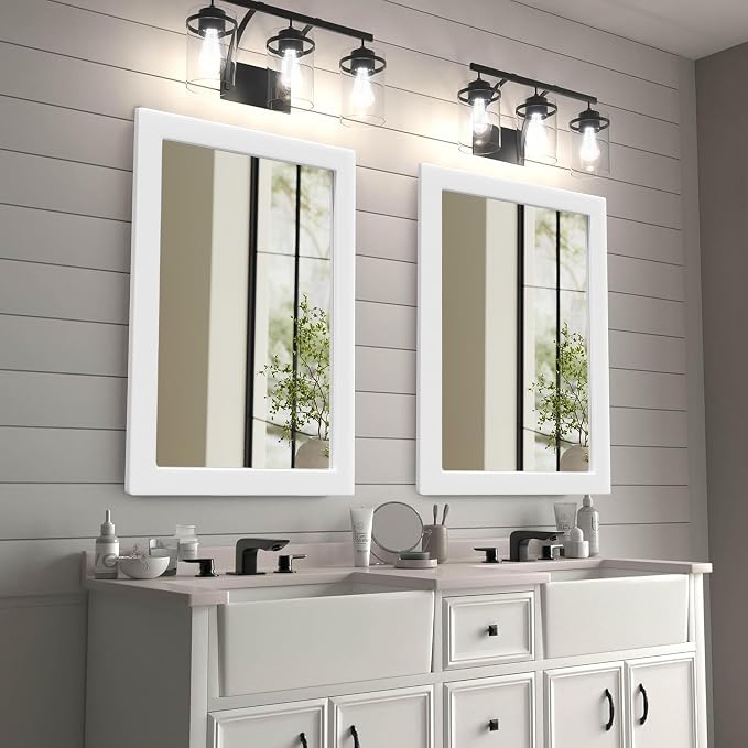 40''x30'' Rustic Wall Mirror for Bathroom White Wood Frame, Classic Rectangle Mirror Farmhouse Vanity Wall Mirror Decor Living Room, Bedroom, Entryway