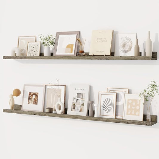 Dreamland Picture Ledge Shelf for Wall, Floating Shelves Set of 2,48 inch Long Floating Shelves with Lip for Living Room,Bedroom,Bathroom,Kitchen,Grey