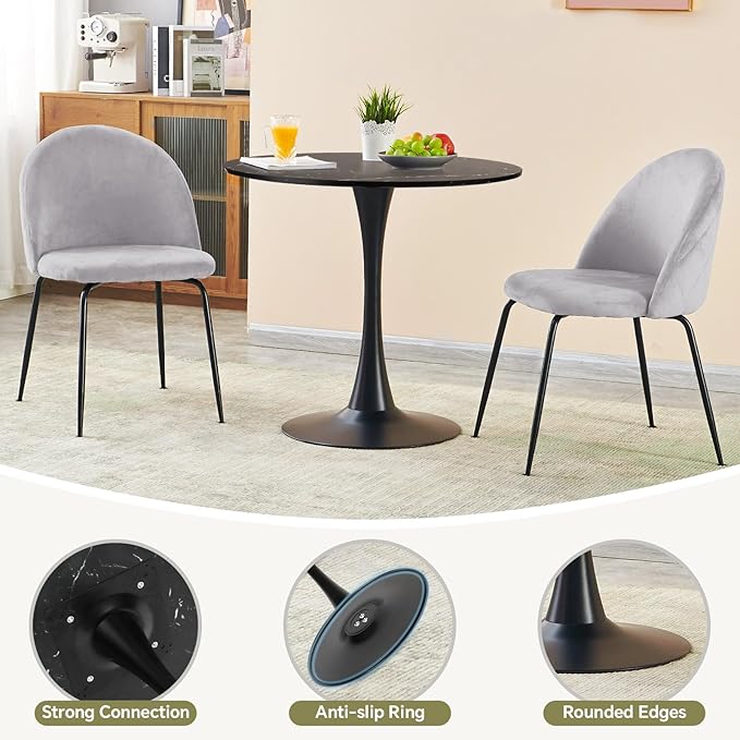 Round Dining Table 31.5" Faux Marble Black Tulip Table with Pedestal Base for 2-4 People Small Space - Kitchen Living Room Cafe