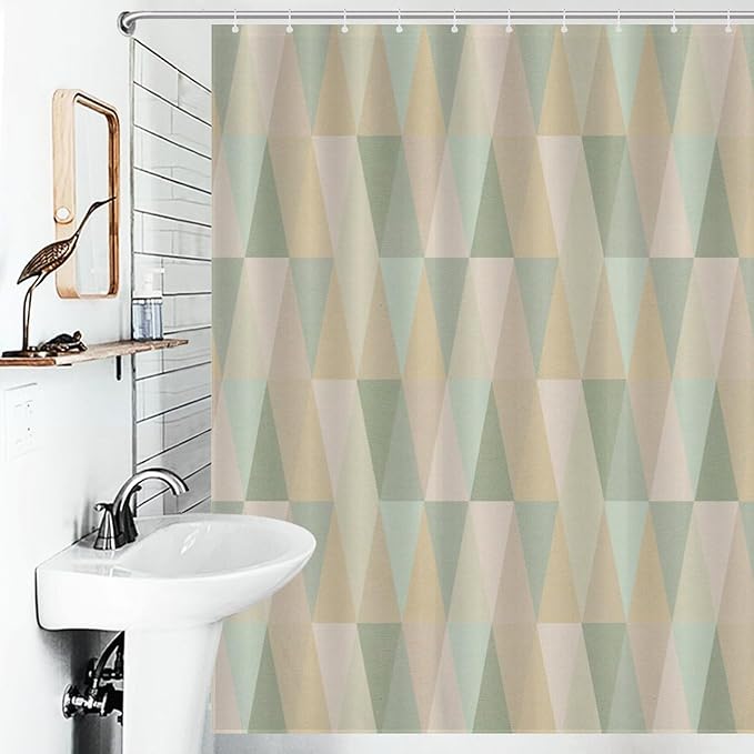 Mid Century Triangle Pattern Shower Curtains, Vintage Bohemian Modern Mid-Century Washable Waterproof Fabric for Bathroom Decor Bathtub with 12 Hooks 66x72in（168x183cm）