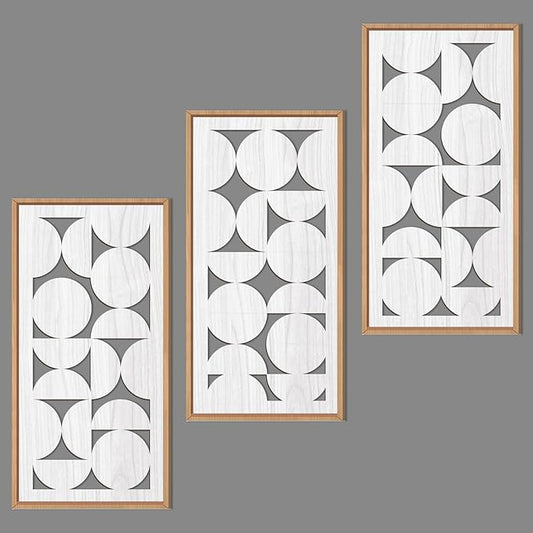 IARTTOP White Abstract Wood Wall Art Framed 8x16 Inch Set of 3 Modern Minimalist Wooden Wall Decor Mid-century Modern Geometry Artwork for Living room Bedroom Office