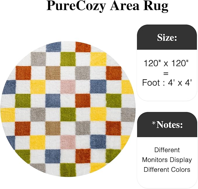 Checkered Rug 4x4 for Living Room, Colorful Modern Shag Super Soft Washable Fluffy Rugs Indoor Fuzzy Carpet for Bedroom Home Dorm Aesthetic Decor