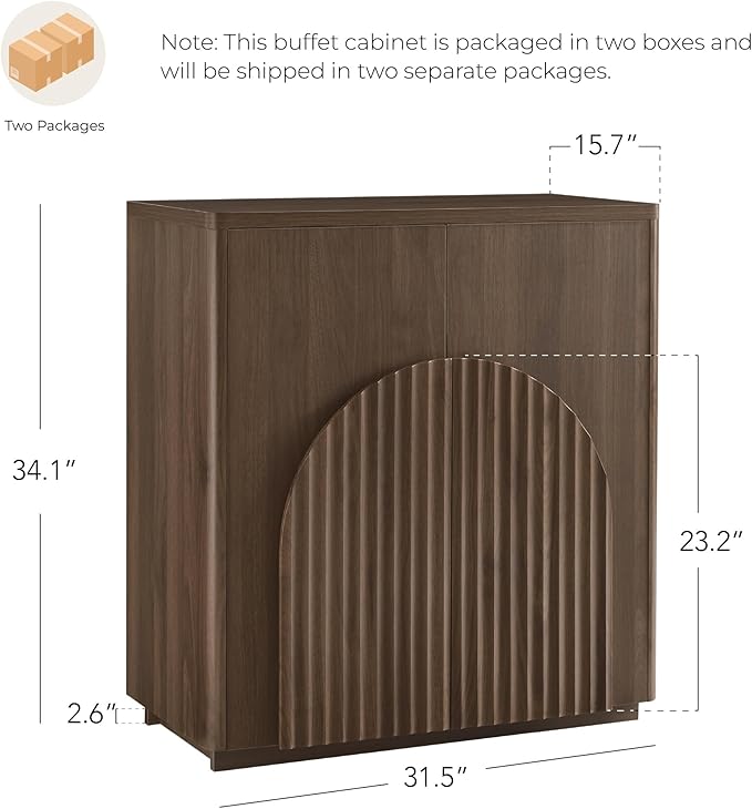 CHITA Sideboard Buffet Cabinet with Storage, Small Storage Cabinet with Doors and Shelves for Living Room Accent, Bar, Kitchen, Set of 2, Walnut