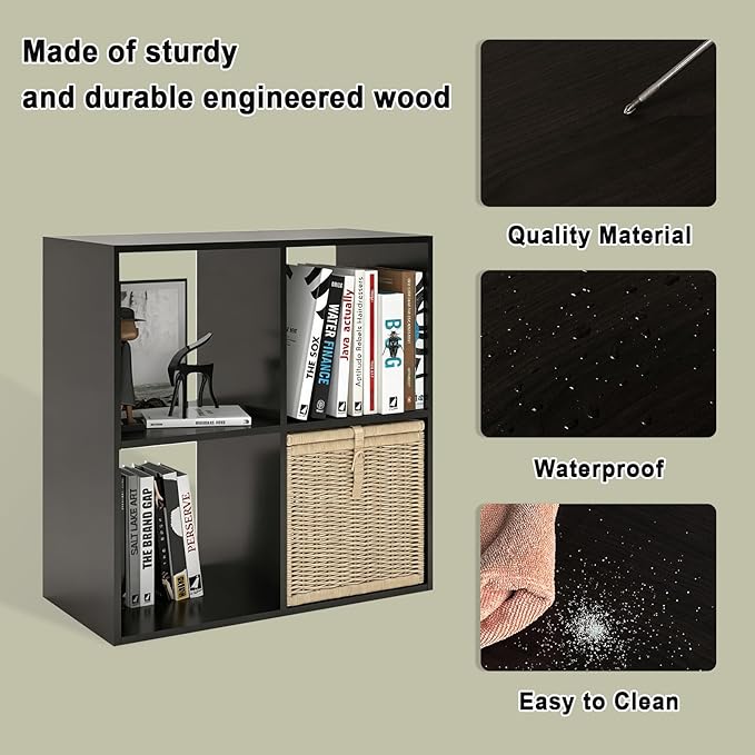 4 Cube Shelf with Anti-Tipping Kits + Reversible Open Back Bookcase, Multi Layer and Multi Grid Partition Layout (Chocolate 11in)