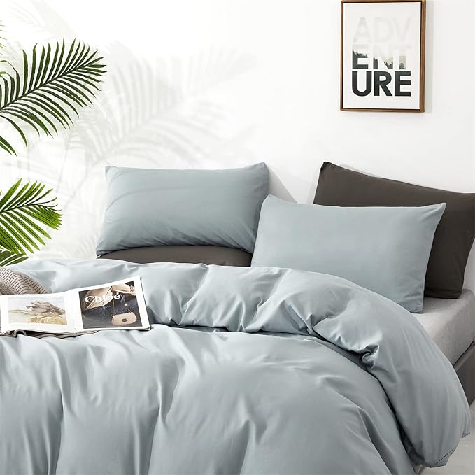 Pureant Haze Blue Comforter Sets Full Solid Light Dusty Blue Bedding Comforters Cotton Women Men Plain Light Blue Bed Quilts Modern Light Greyish Blue Blankets Comforters Soft Health Lake Blue Bed