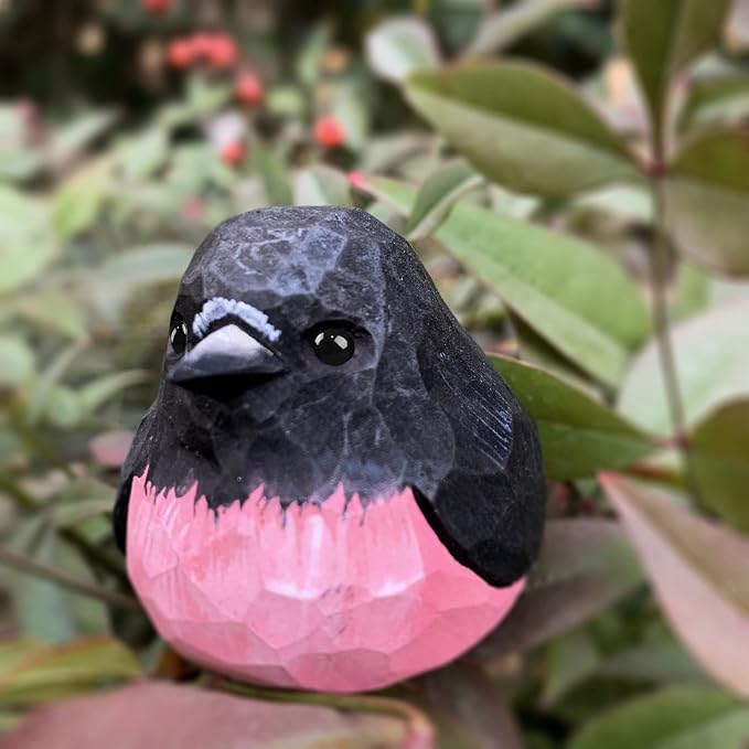 Bird Figurines Hand Carved Painted Wooden Statues for Home Decor, Gift for Bird Lovers,Housewarming, Birthday, Christmas, Anniversaries (NO.20-Pink Robin)