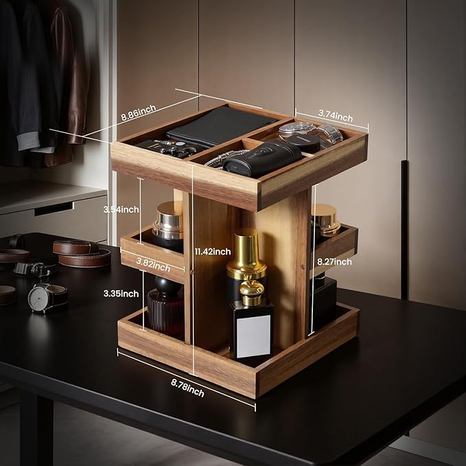 EXIN DECHEN Cologne Organizer for Men,Cologne Stand,3 Tier Wooden Perfume Shelf with Rotate,Desk Organizer,Gifts for Dad From Wife,Husband Boyfriend Birthday Gift Ideas,Valentine's Day Gifts for Men