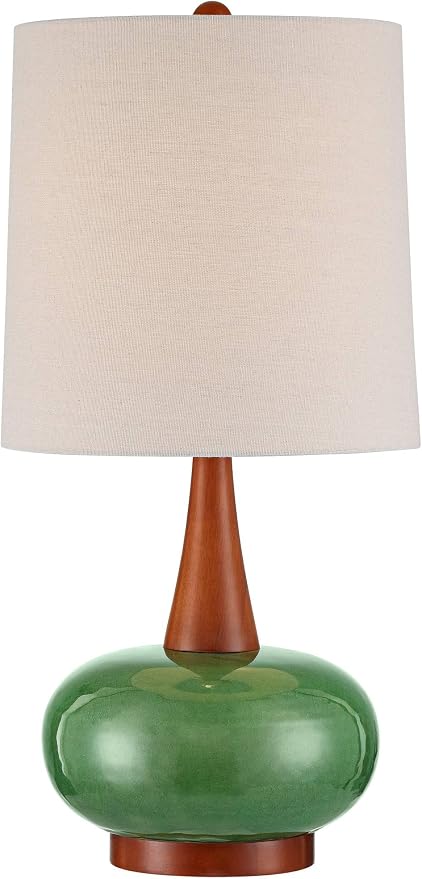 360 Lighting Andi 25" High Mid Century Modern 3-Way Table Lamp Green Ceramic Wood Finish Single Fabric White Shade Cottage Core Living Room Bedroom Bedside Nightstand House Office Colors May Vary
