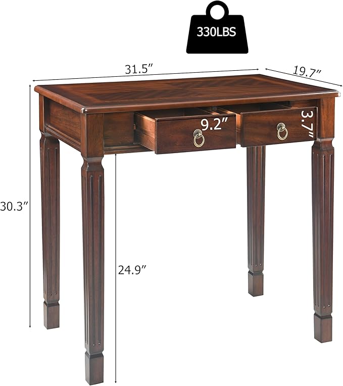Cherry Walnut Writing Desks with Drawers, 31.5" Mid-Century Modern Computer Desk for Home Office, Secretary Desk for Living Room Study or Workspace, Easy Assembly Vanity Desk, SSZD1258